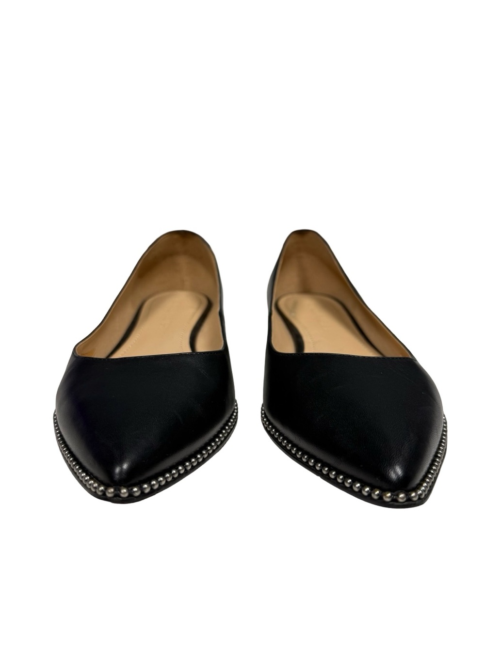 Coach Viviana Beadchain Women 6.5 Black Leather Pointed Toe Skimmer Ballet Flats - Picture 2 of 14